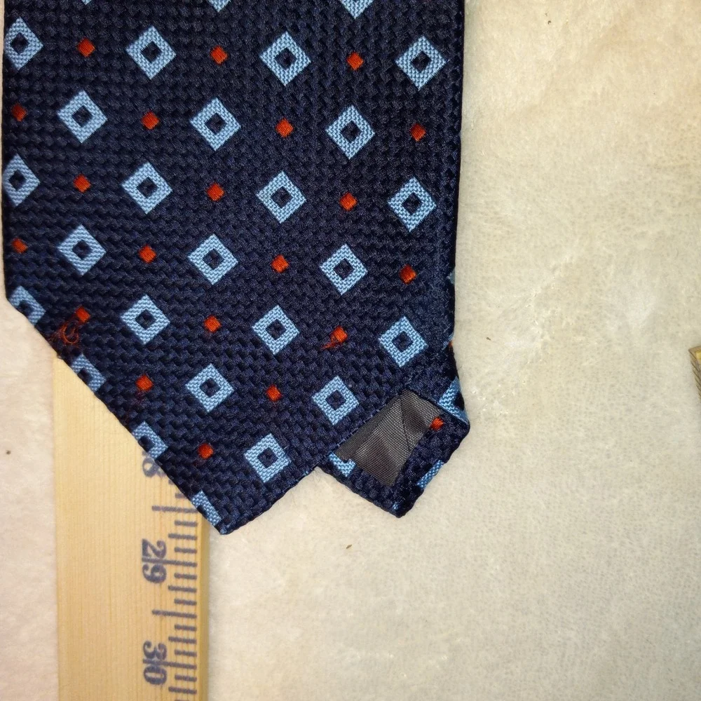 ECHO MEN'S TIE NECKTIE blue GEOMETRIC PRINT 100% SILK - MADE IN USA